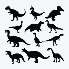 set of dinosaurs silhouettes