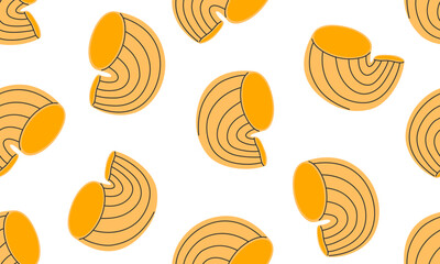 Seamless pattern with Italian pasta. Pasta pipe rigate. Italian food  background. Hand drawn flat vector illustration