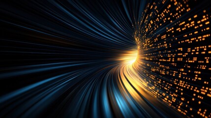 A stunning abstract image depicting light and data streams flowing dynamically, ideal for tech, digital media, or futuristic themes in presentations, websites, or marketing materials,