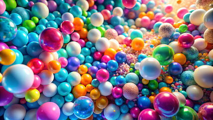 A vibrant and colorful collection of shiny spheres and balls creating a playful and energetic abstract background isolated on transparent background