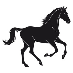 Obraz premium Black silhouette of a running horse with flowing mane and tail on white background vector