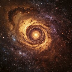 A mesmerizing spiral galaxy, glowing with warm golden hues against a backdrop of stars