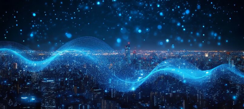 Smart cityscape innovation with AI, 5G technology, and advanced wireless connectivity solutions.