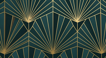 Geometric teal and gold pattern, art deco style, repeating design ideal for elegant background or luxurious wallpaper, showcasing sophisticated aesthetic