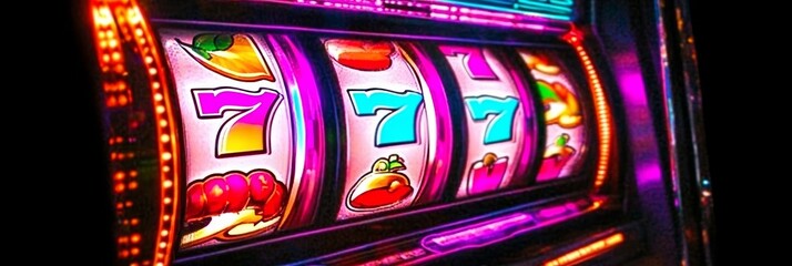 Colorful Vintage Slot Machine Background with Bright Reels and Gambling Symbols for Casino Fun