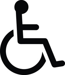 Accessibility icon vector—black wheelchair symbol representing disability support, mobility aid, inclusive facilities, and universal access concept