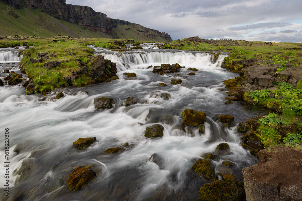 Canvas Prints scenic view of fossalar waterfall in iceland in summer time.