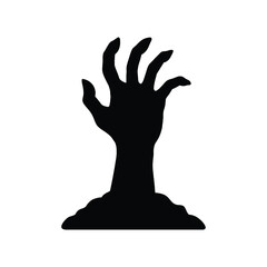 Silhouette of an undead hand rising from the grave for Halloween.