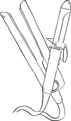 Hair Curler Salon composition. Vector graphic line ink illustration. Coloring Page for Adults and Kids. Coloring Sheet for Stress Relief and Relaxation