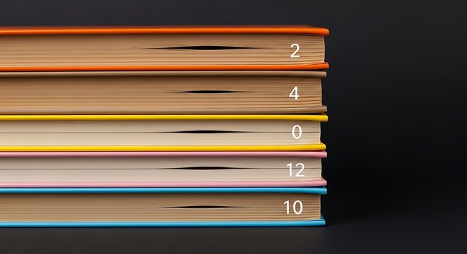 Stack of colorful books with numbers, inspiring knowledge