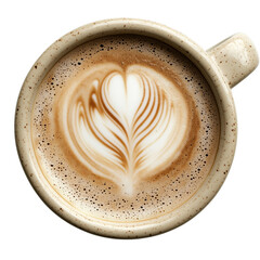 Elegant cappuccino with heart-shaped latte art in ceramic cup on transparent background