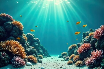 Fototapeta premium Serene Underwater Seascape Vibrant Coral Reef and Colorful Fish in Sunlit Ocean Depths