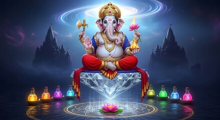 Ganesha hindu god illustration spiritual deity hinduism indian culture religious art design india