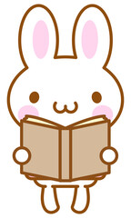 本を読むうさぎのイラスト、ラインアート、線画