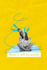 Trend artwork sketch design montage 3D collage of recruitment business manager young lady sit smile...