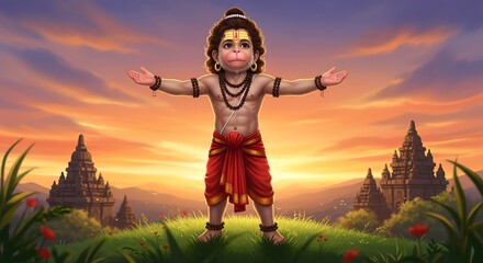 Hanuman illustration hindu god devotional art spiritual artwork indian culture mythology drawing