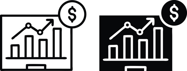 Financial Growth Chart Icon Set – Vector Dollar Analytics Symbol in Black and White