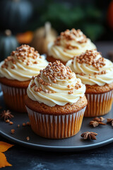 cupcakes with cream frosting and cinnamon topping.