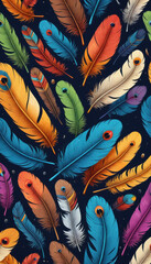 Feather of Diverse Hue: A mesmerizing close-up showcases an array of vividly colored feathers against a dark backdrop, radiating artistic elegance. 