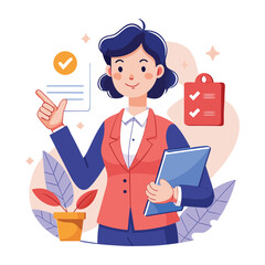 Confident Woman Boss Approving Business Documents in Office – Leadership, Empowerment, Professional Success Concept Vector for Corporate and Workplace Illustration Design