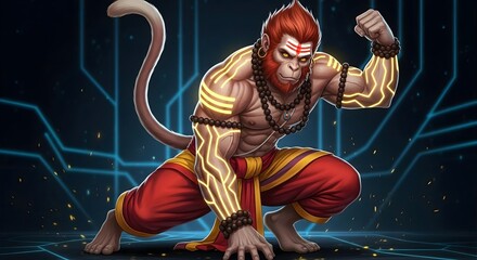 Hanuman illustration hindu mythology monkey god indian culture digital art character design pose