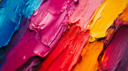 Close-up of thick, vibrant strokes of oil paint in multiple colors.