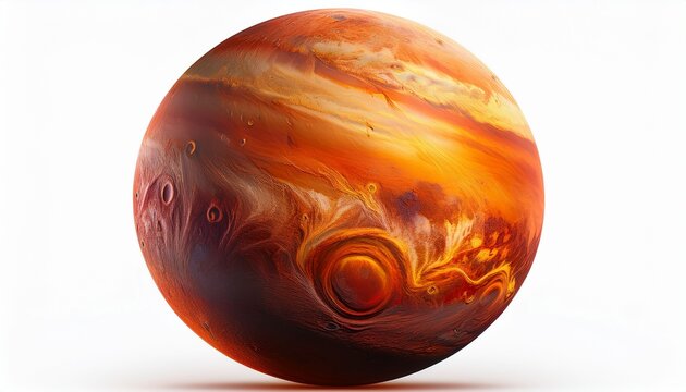 realistic textured planet with fiery orange and brown surface isolated on white background detailed celestial body resembling mars or venus space exploration concept cosmic sphere and sci fi illu