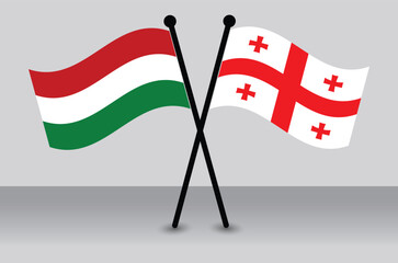 Crossed Flags of Hungary and Georgia. Waving Flags Flat Style. Official Proportion.