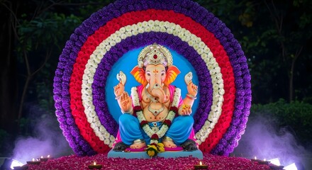 Obraz premium Ganesh chaturthi celebration hindu festival ganesha idol puja flowers decoration india culture