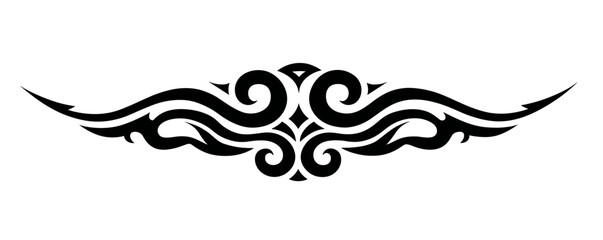 Fototapeta premium A bold black tribal tattoo design with intricate symmetrical patterns, curved lines,