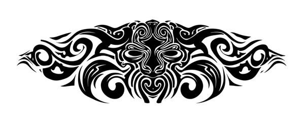 Fototapeta premium A detailed black tribal tattoo design with a symmetrical layout,