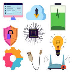 Colorful Technology Icons Representing Computing Connectivity Security and Innovation Concepts