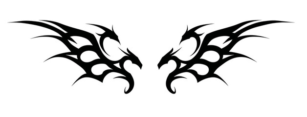 Obraz premium A black symmetrical tribal tattoo design with sharply angular lines and mirror image patterns,