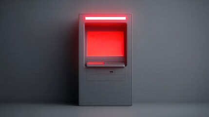 financial trouble unemployment stress concept. Red illuminated ATM machine against a dark background.