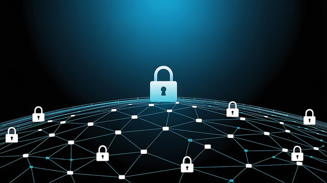 Digital network security with glowing padlocks and futuristic connections