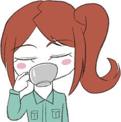 デフォルメ作業着女子　飲む
