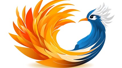 Obraz premium Circular design of a stylized bird with fiery plumage.