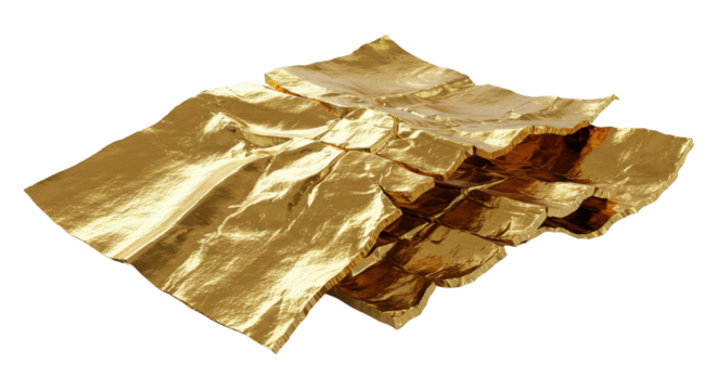 Luxury crumpled gold leaf foil texture isolated on white background