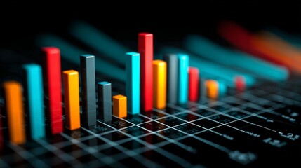 Fototapeta premium A professional business bar graph displaying sales data, with colorful bars on a sleek dark background, highlighting growth trends and performance metrics for clear visualization.