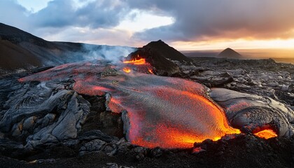 Fototapeta premium cooling lava flow on volcanic rock formation