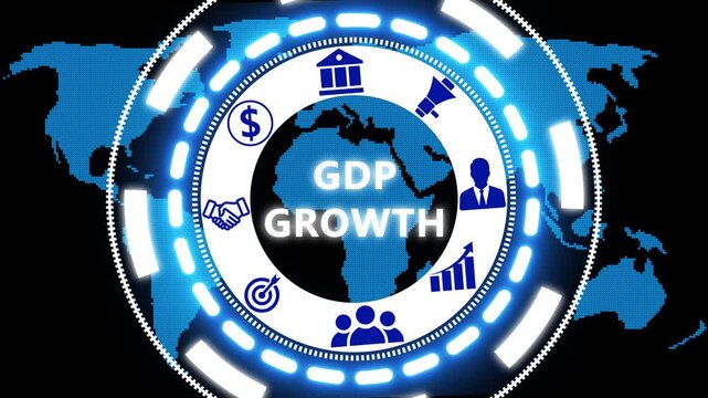 GDP Growth Development Interface Button on Futuristic Digital Business and Technology Network Background.4k video 