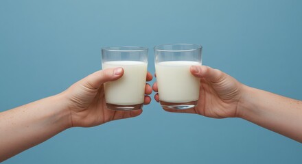 Milk Toast Cheers with Dairy Delight on Blue Background with Shared Joy.
