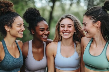 Diverse young women enjoying outdoor fitness together
