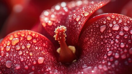 Close-up of a vibrant red flower with water droplets