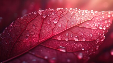 Fototapeta premium Close-up of a vibrant red leaf with water droplets (1)