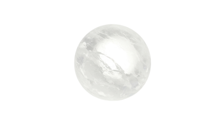 Natural clear quartz crystal sphere or gemstone ball isolated on white background.