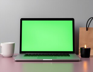 Laptop Mockup with Green Screen for Online Shopping Concepts