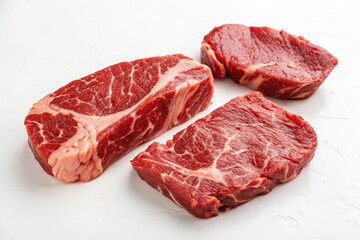 Fototapeta premium beef raw, few pieces, white background