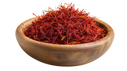 Fototapeta premium Aromatic Saffron Strands in Wooden Dish – Luxurious Culinary Ingredient