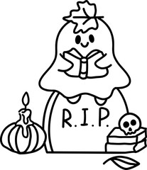Halloween Cute Spooky Trendy Book Lover Bookish Ghost vector element for decorate invitation greeting birthday party celebration wedding card poster banner wallpaper backgrounds